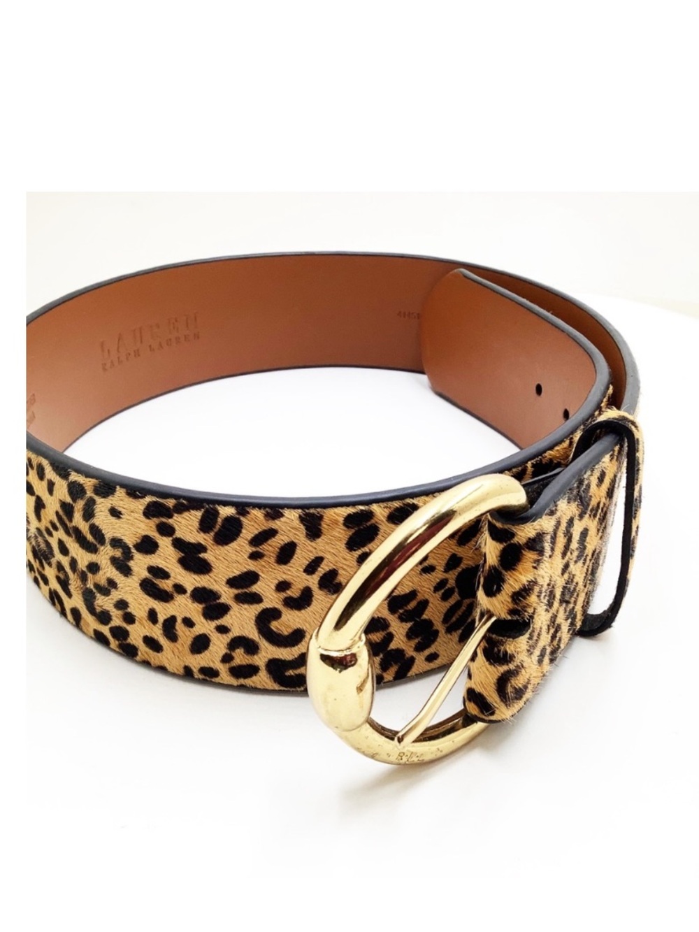 New Ralph Lauren Leather Leopard Print Calf Hair Belt Small Brown Black NWOT - Picture 4 of 12